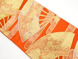 アンティーク　扇に万寿菊・枝梅模様織出し袋帯（着用可）